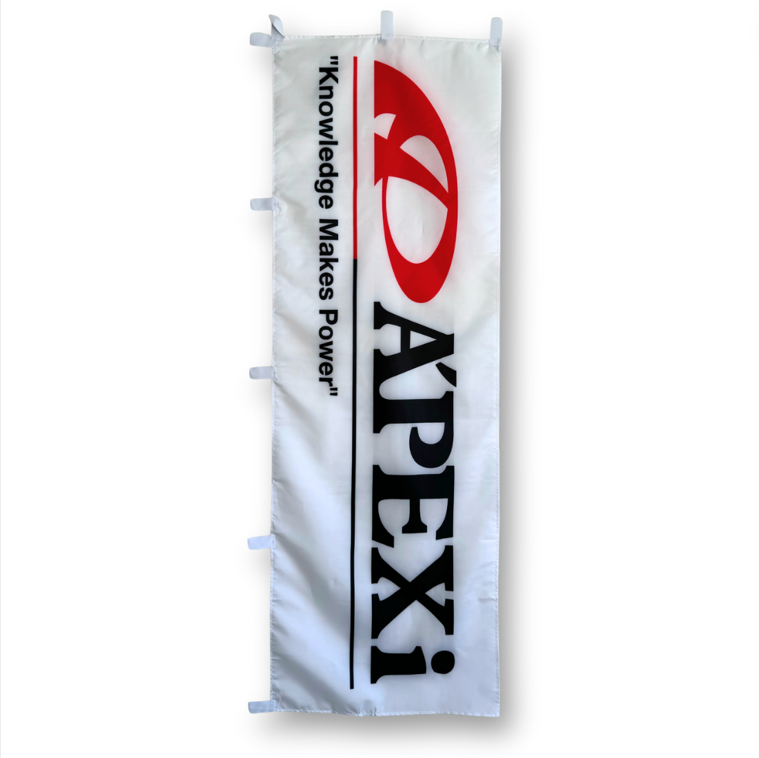 APEXi branded flag in white with red and black text, hanging on a white background.