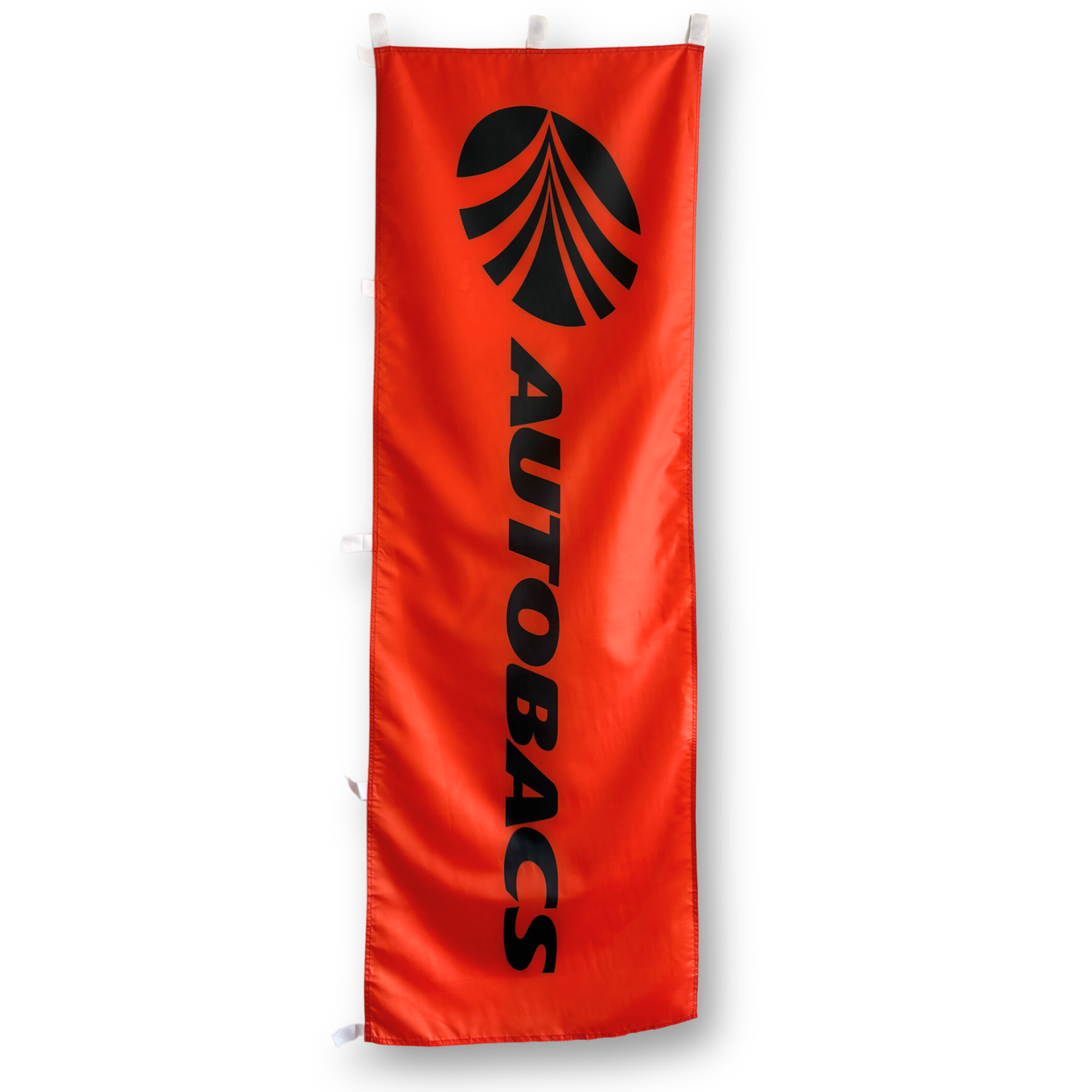 An orange rectangular flag with the Autobacs logo in black.