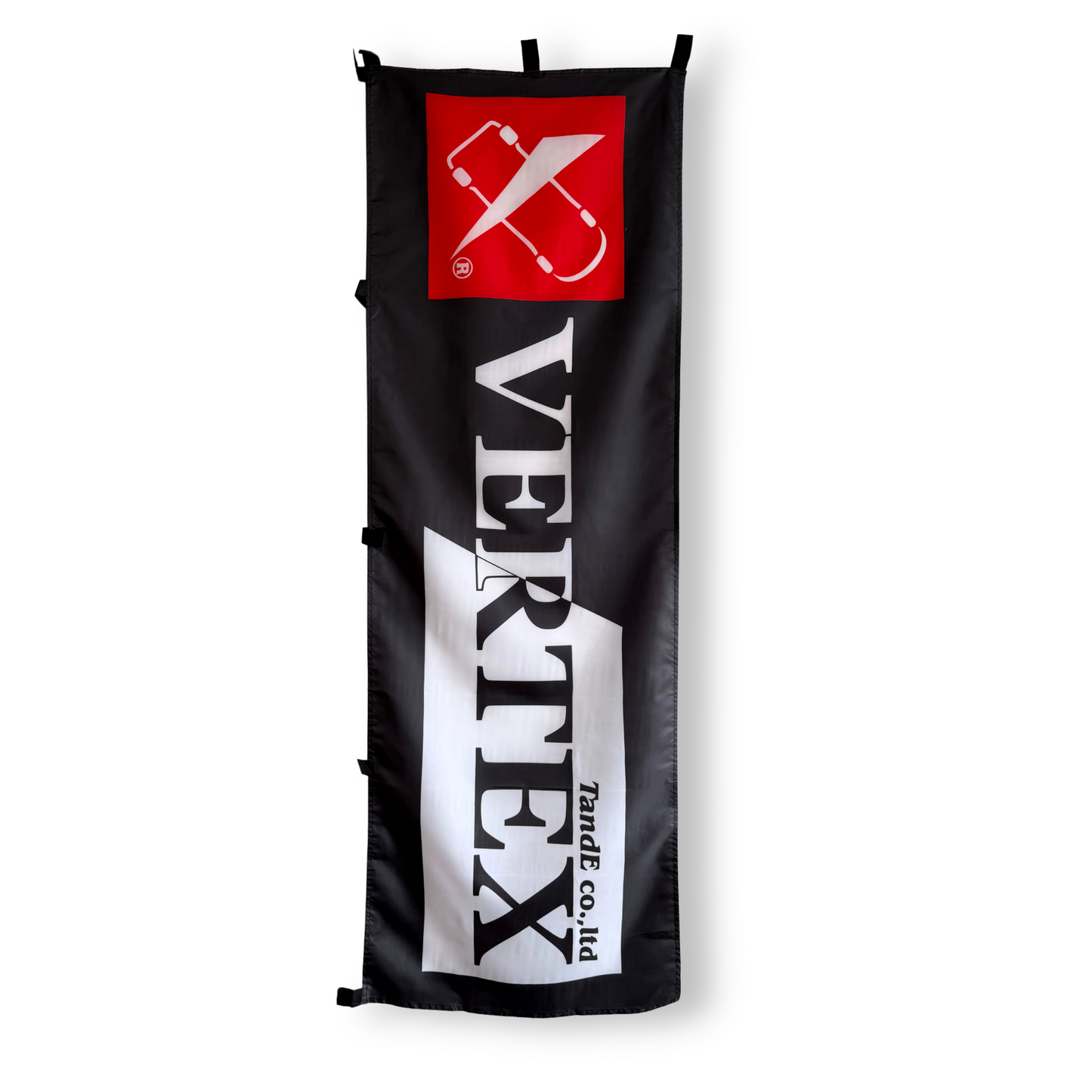 Black and white bag with Vertex brand logo on a white background