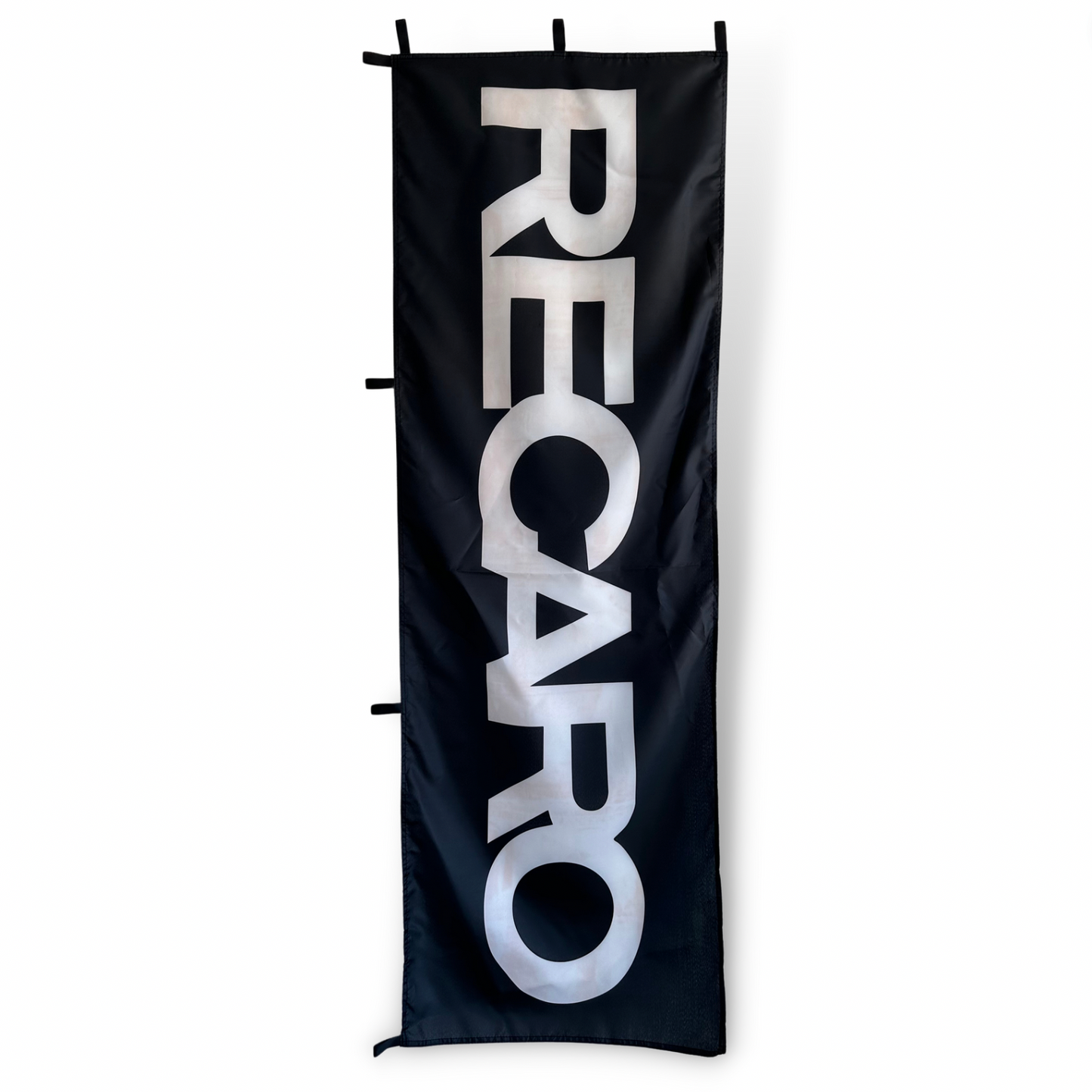 Rectangle Flag with white text 'recaro' and black background
