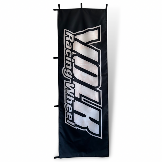 Black Rectangle Flag with white Volk Racing Wheel in center